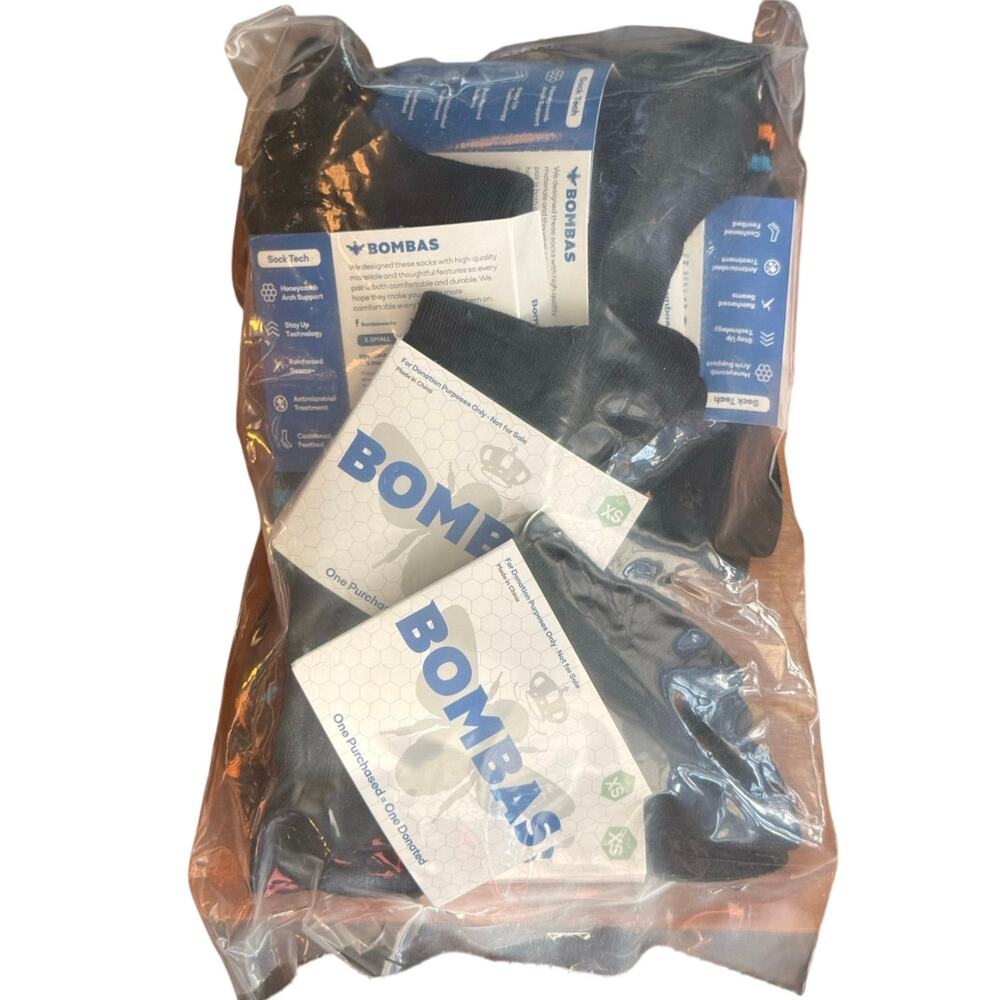 Bombas Honeycomb Donation Socks Lot of 6 Pairs Black Multi-Stripe Youth Size XS
